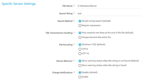 Specific Sensor Settings