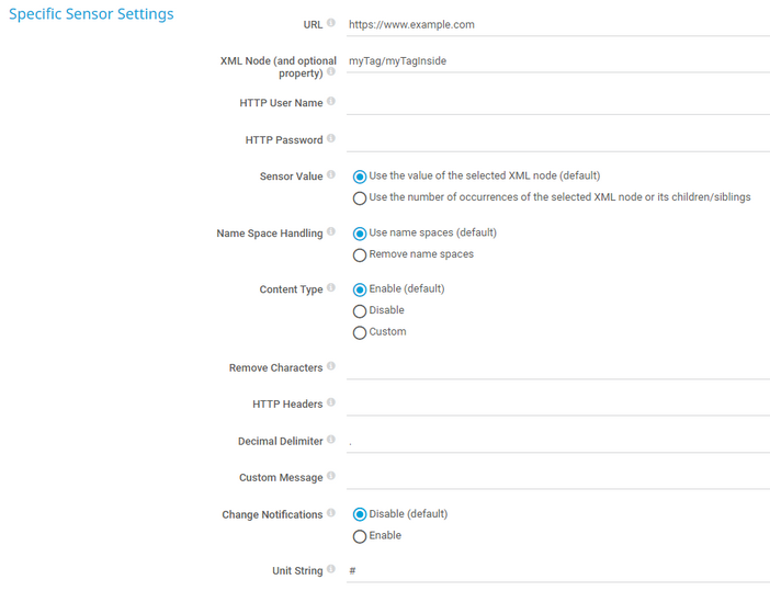 Specific Sensor Settings