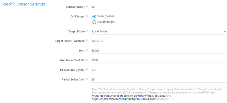 Specific Sensor Settings